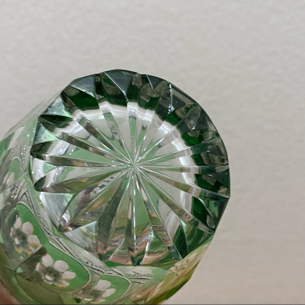 Vintage Handarbeit Nachtmann Bleikristall Bohemian Green Cut to Clear Decanter - Picture 11 of 13